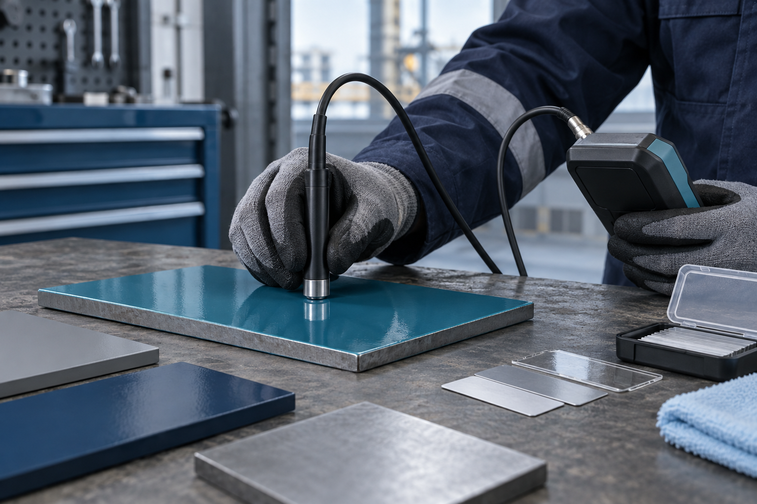 Измерение толщины покрытия на контрольной панели